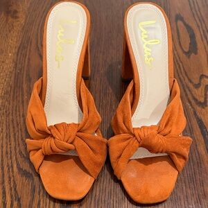 Lulu's Burnt Orange Suede Mules with Bow